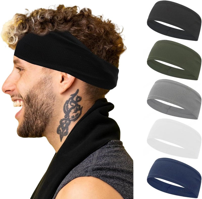 LECHI Sweat Headbands for Men,6 Pack Workout Sports Hairband for Gym, Ideal for Fitness,Running,Cycling,Hike - Image 1